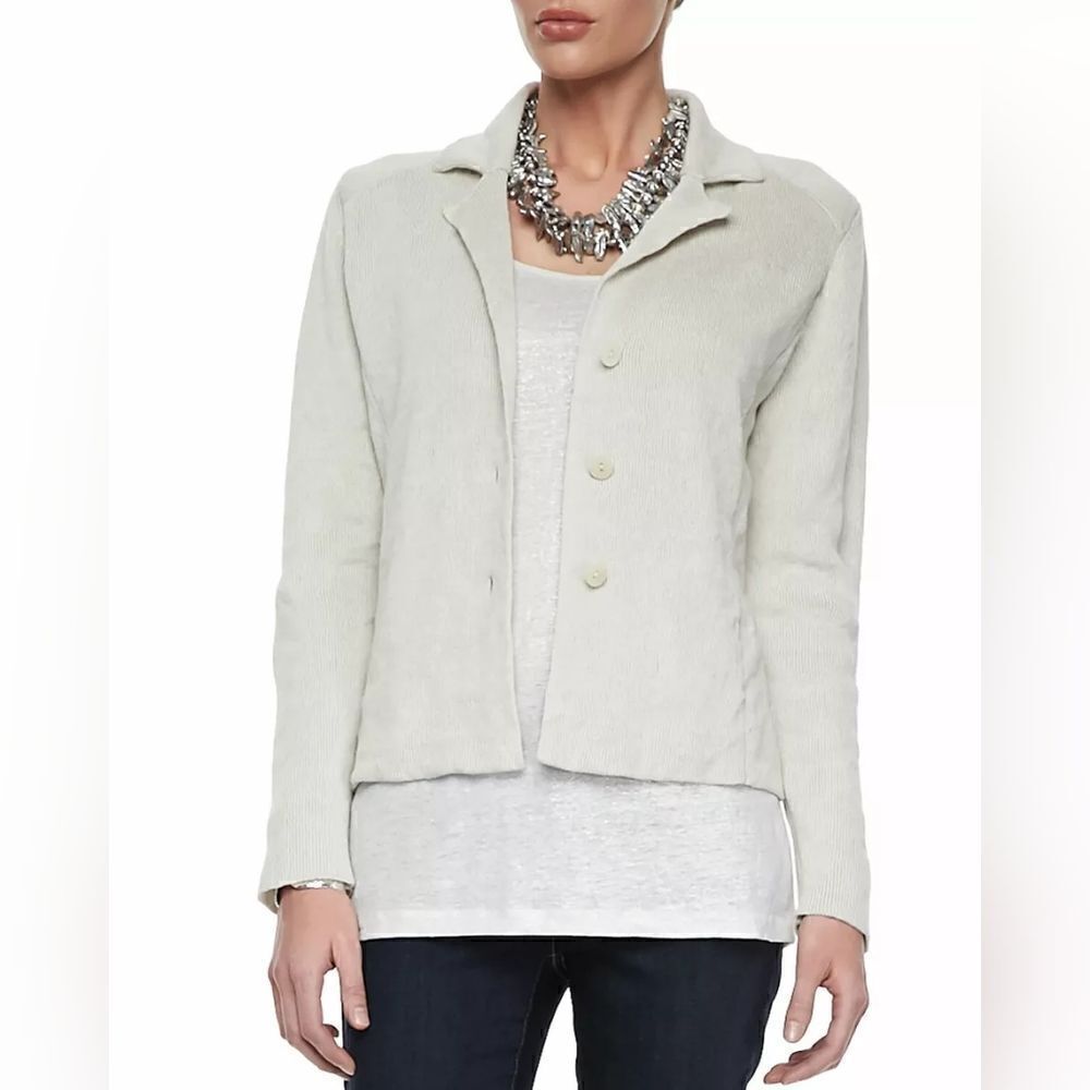 Eileen Fisher Cream Button Up Collared Cardigan XS Quiet Luxury Neutral Coastal